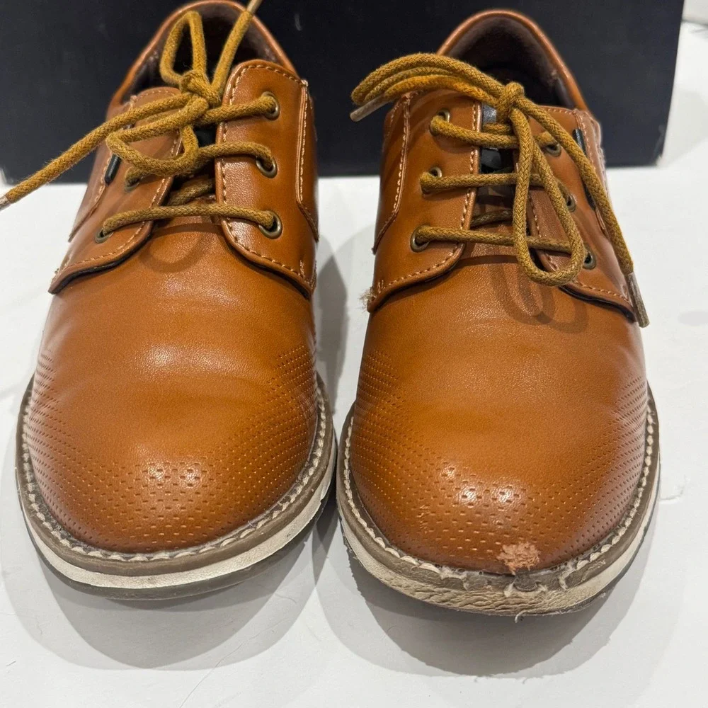 Bruno Marc‎ Kids Brown Perforated Lace Up Oxford Dress Shoes Flawed New Size 1
